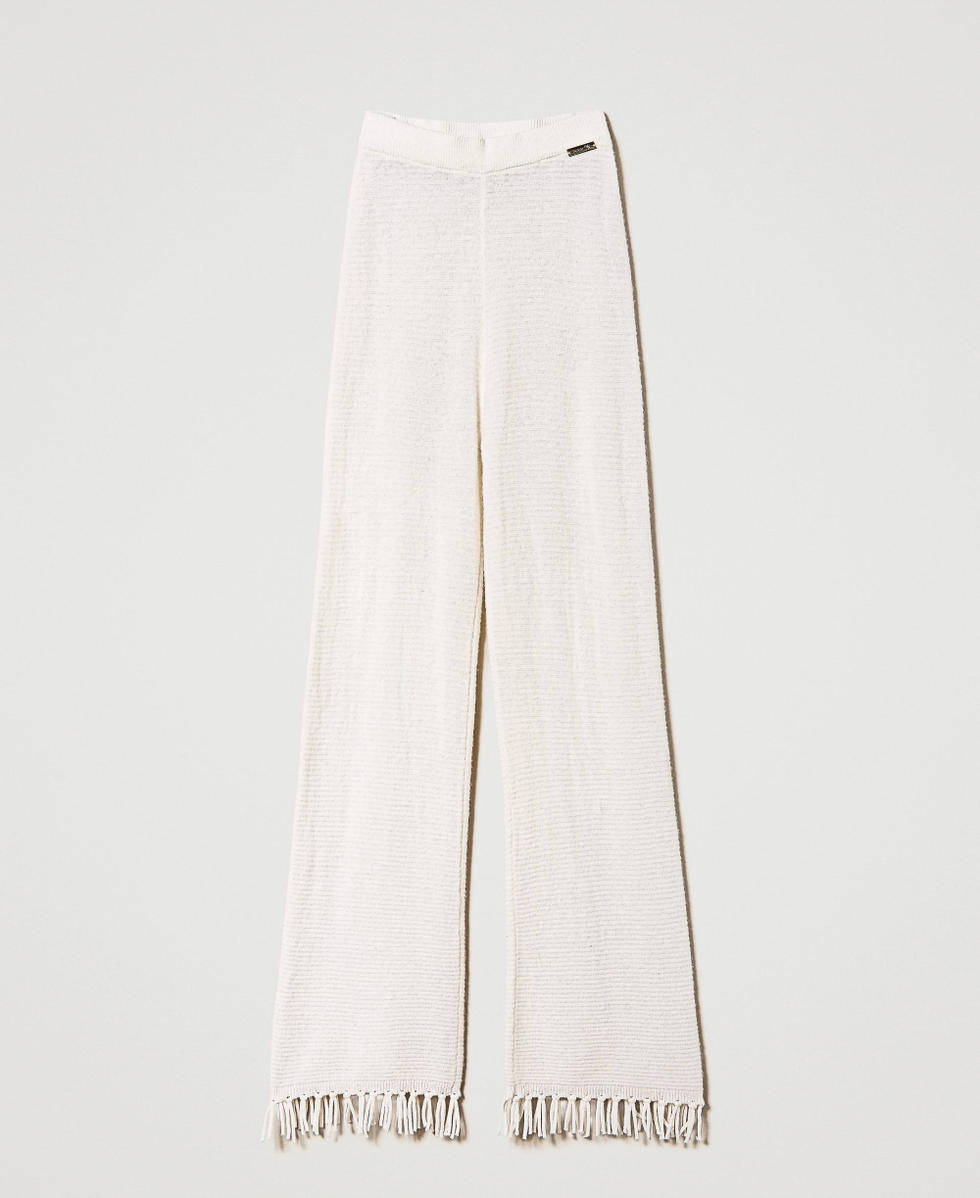 Pantalon en laine avec franges Mujer Blanco TWINSET Milano
