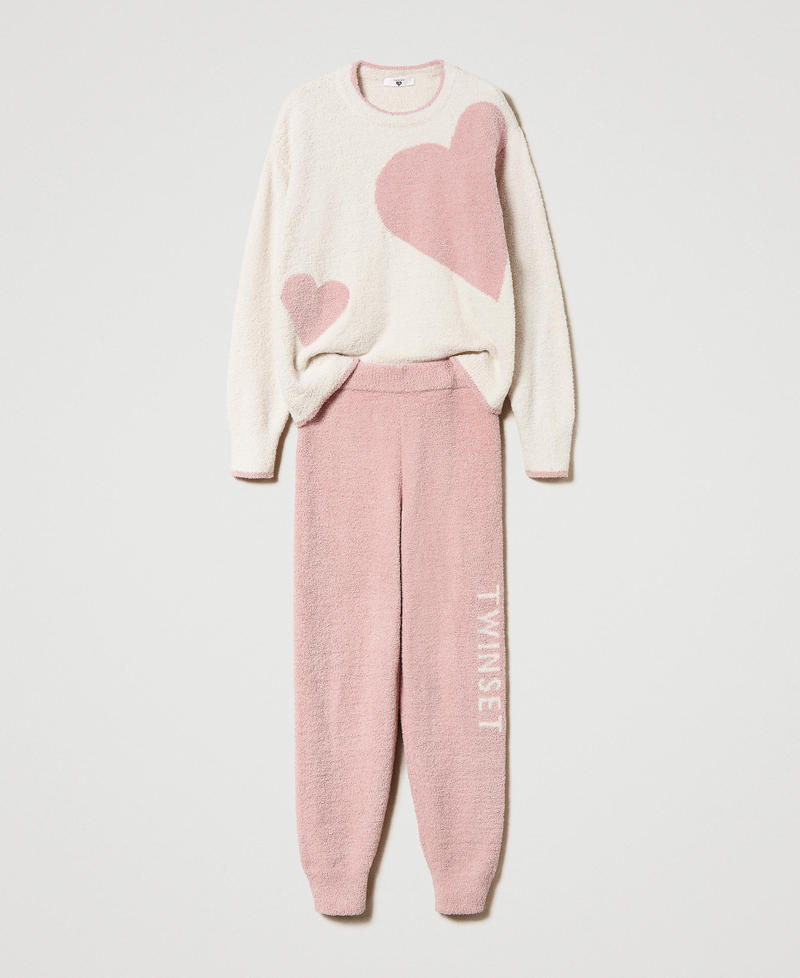 Jumper with hearts and trousers Two-tone Mother of Pearl / Ballerina Pink Woman 232LL3H00-0S