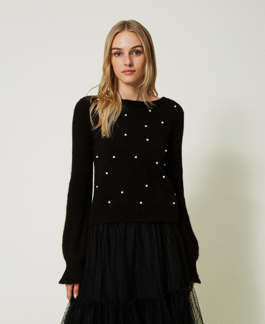 Wool blend jumper with pearls