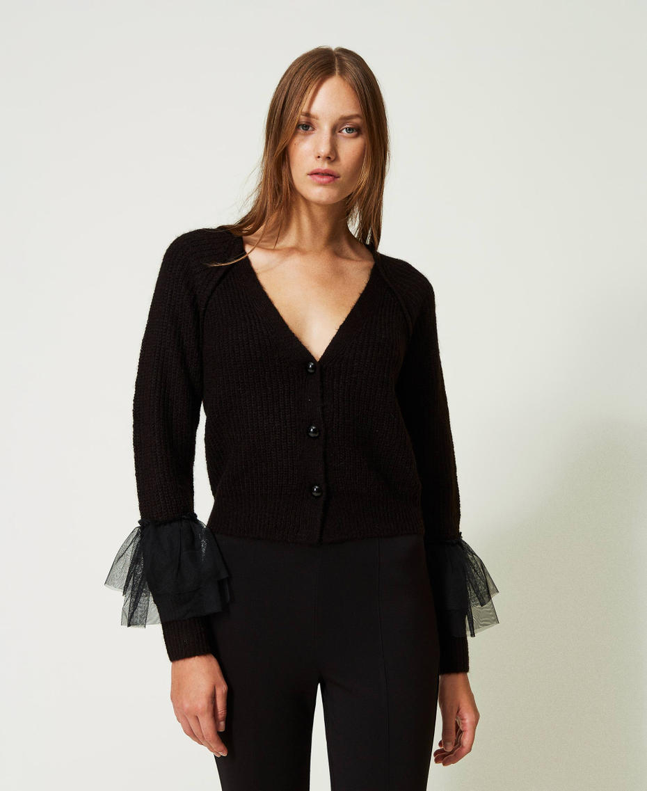 Cardigan with tulle ruffles