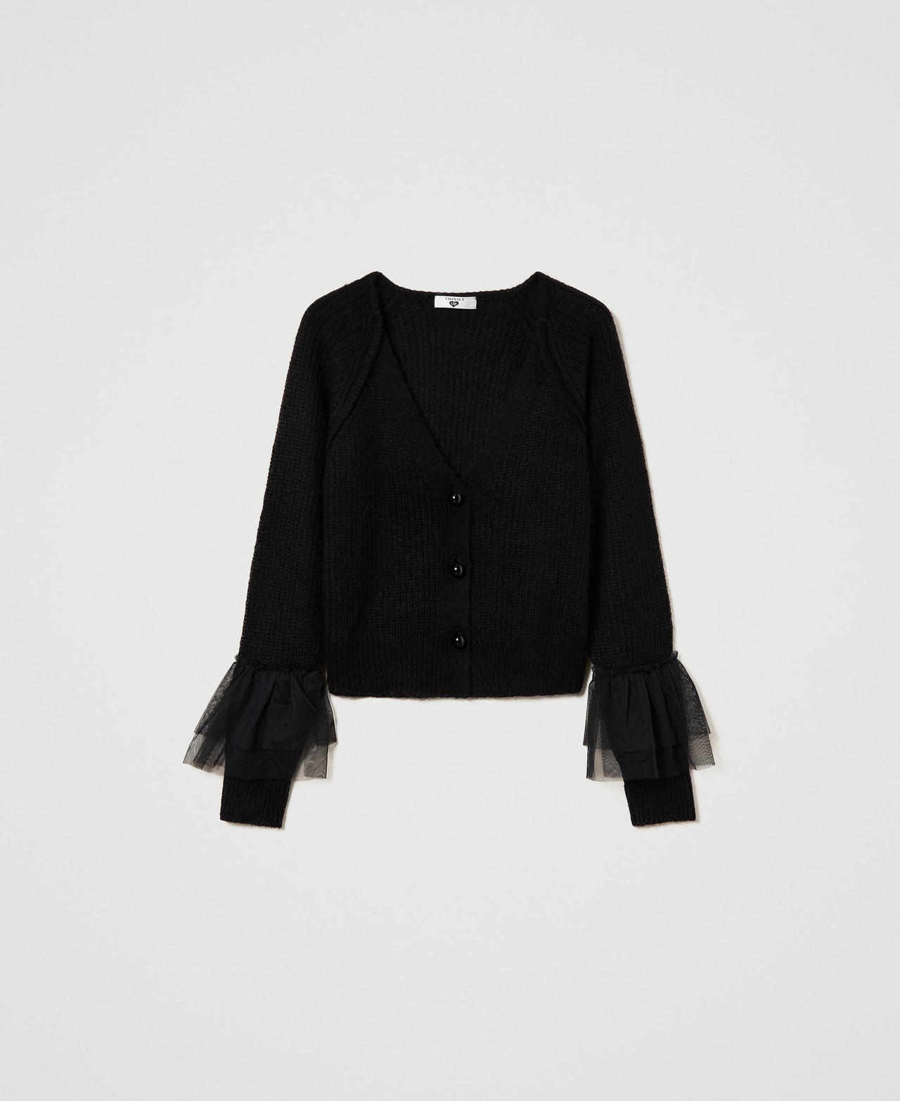 Cardigan with tulle ruffles Black Woman 232LL3L11-0S