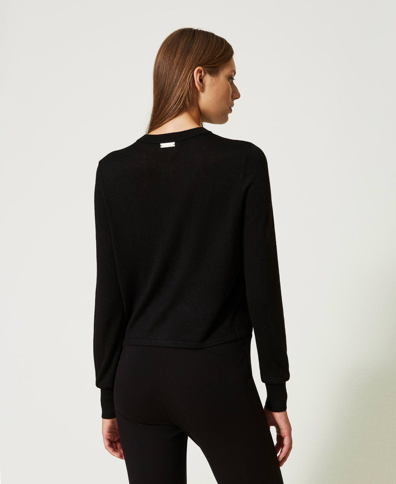 Cardigan con balza in raso e pizzo