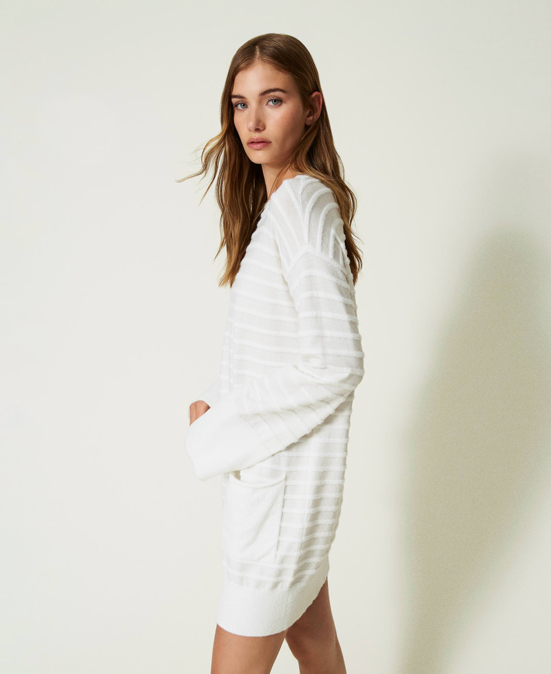 Robe Stretch Mauve Et Blanc à Rayures - Manches Courtes, Coupe Fit & Flare, Marque Capella