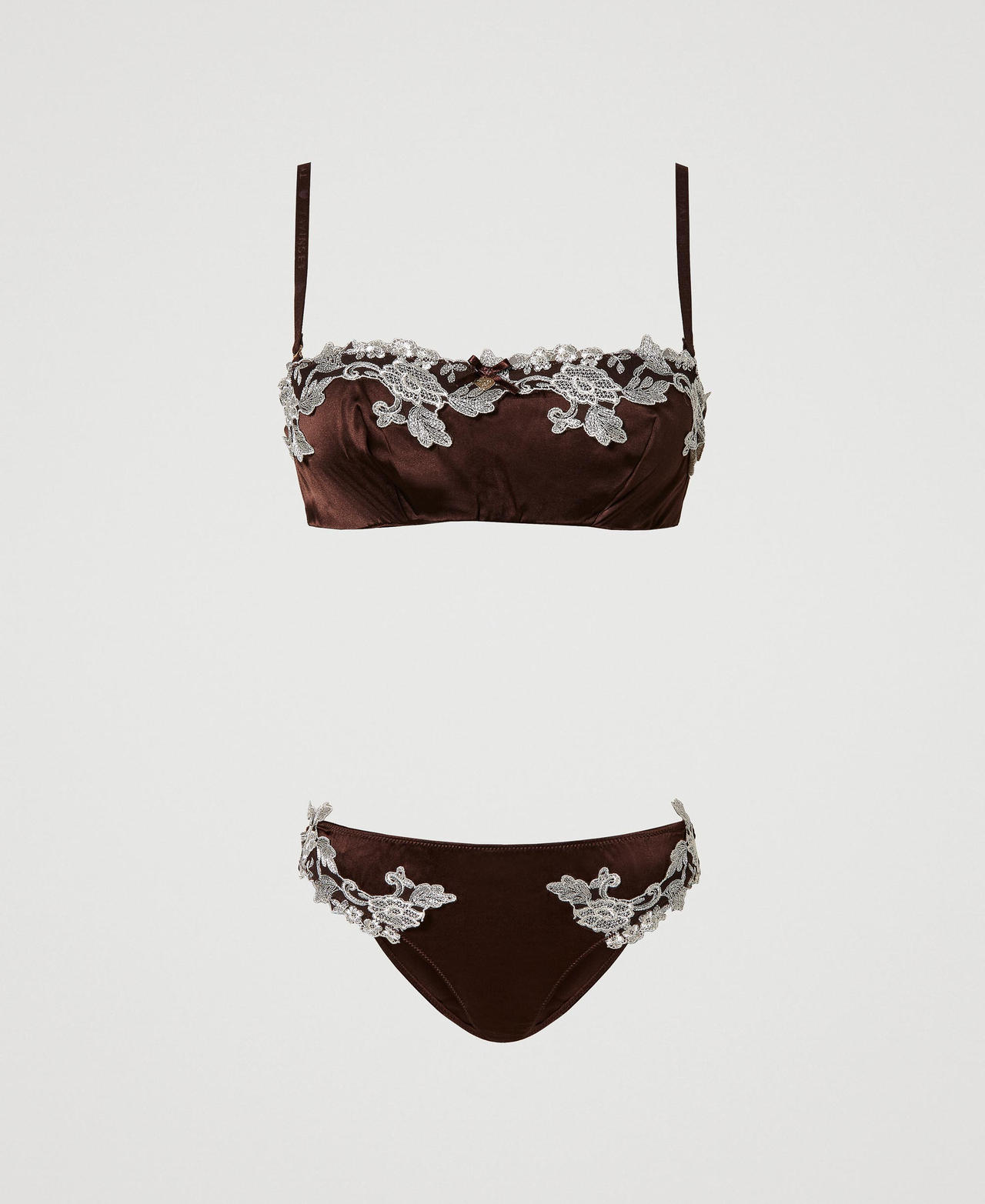 Silk bandeau bra and briefs Two-tone Coffee Bean” Brown / Mother of Pearl Woman 232LL6A11-0S