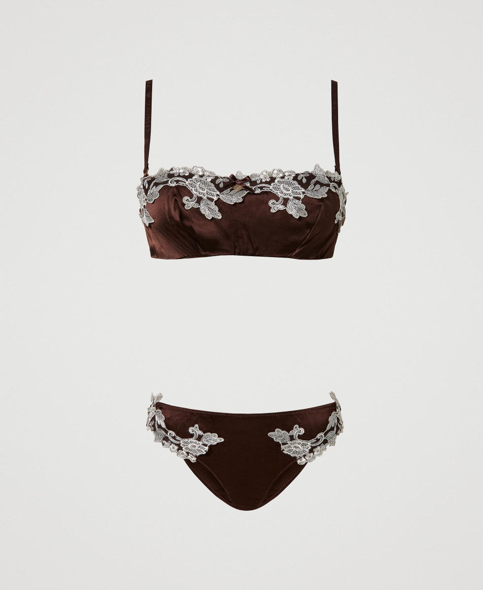 Reggiseno a fascia e slip in seta Bicolor Marrone "Coffee Bean" / Madreperla Donna 232LL6A11_11103_S0