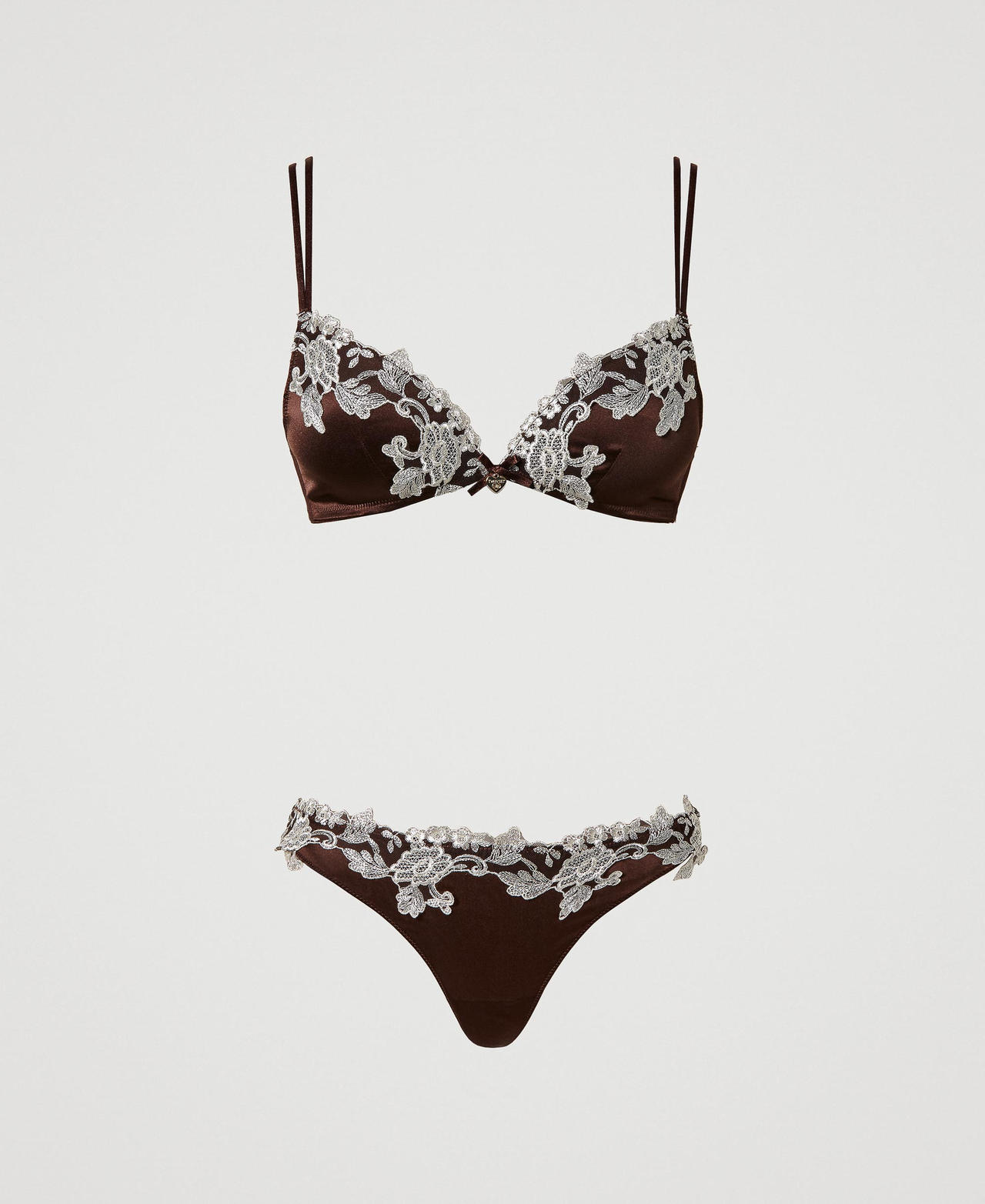 Triangle bra and silk g-string Two-tone Coffee Bean” Brown / Mother of Pearl Woman 232LL6A22-0S