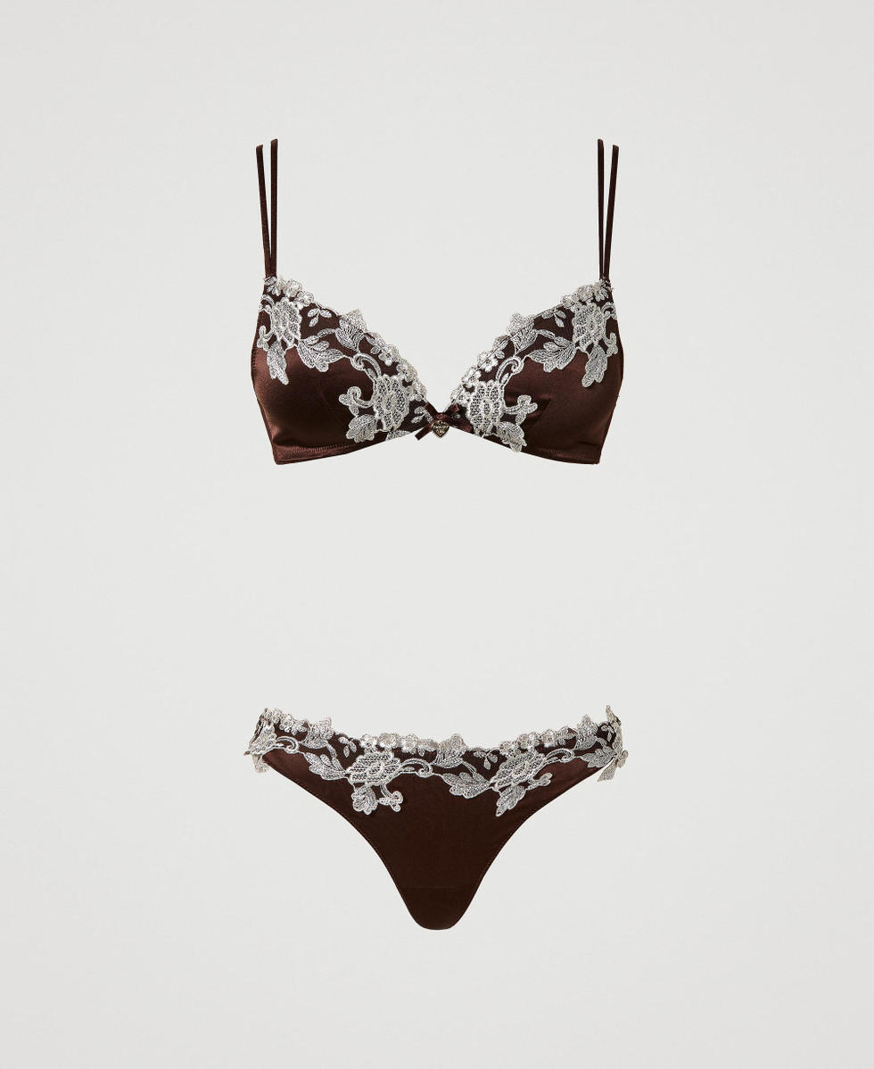 Triangle bra and silk g-string Two-tone Coffee Bean&rdquo; Brown / Mother of Pearl Woman 232LL6A22_11103_S0