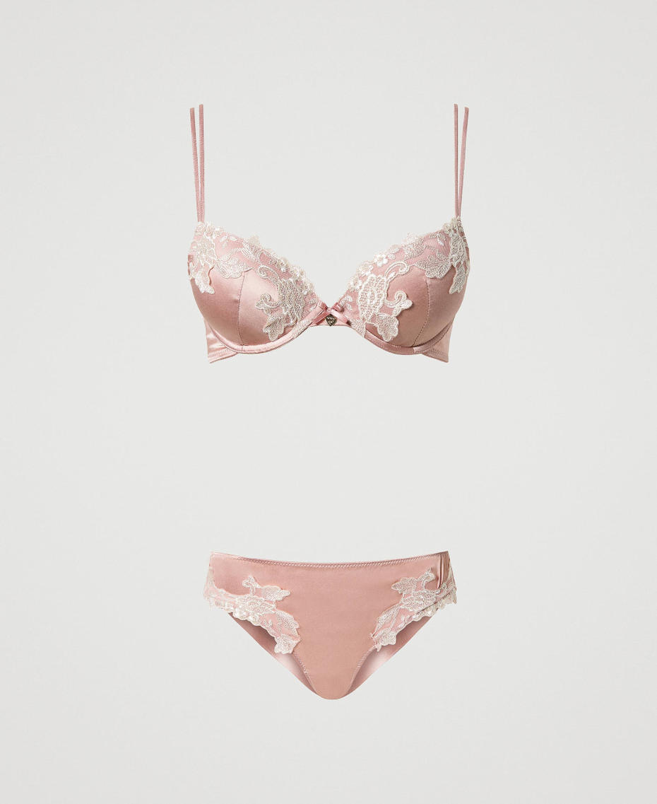 Silk push-up bra and Brazilian briefs set Two-tone Ballerina Pink / Mother of Pearl Woman 232LL6A44-0S