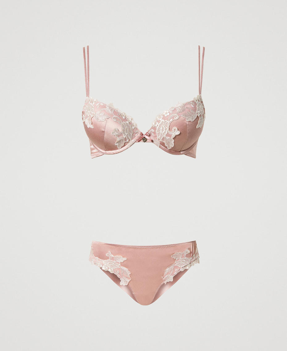 Silk push-up bra and Brazilian briefs set Two-tone Ballerina Pink / Mother of Pearl Woman 232LL6A44_11105_S0