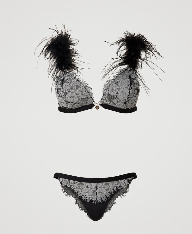 Triangle bra and Brazilian briefs with feathers