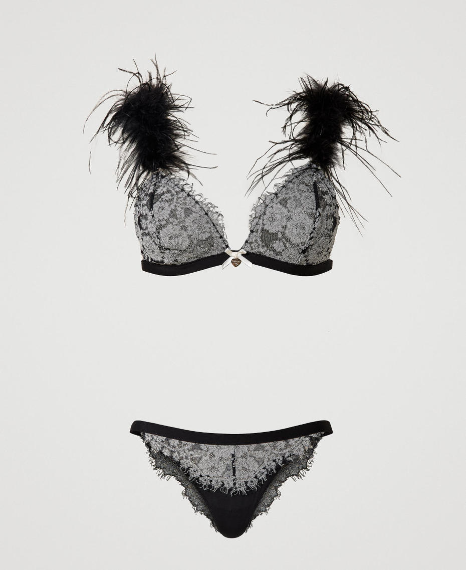 Triangle bra and Brazilian briefs with feathers