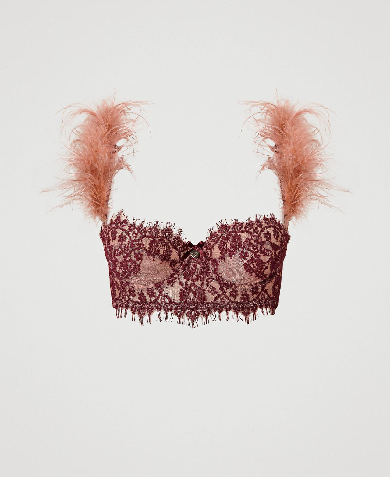 Reggiseno a balconcino in pizzo con piume