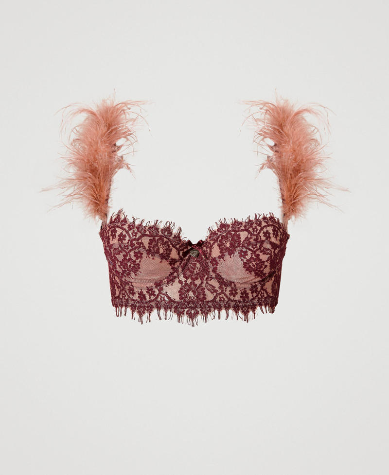 Lace balconette bra with feathers Two-tone Ballerina Pink / “Ruby Wine” Purple Woman 232LL6B33-0S