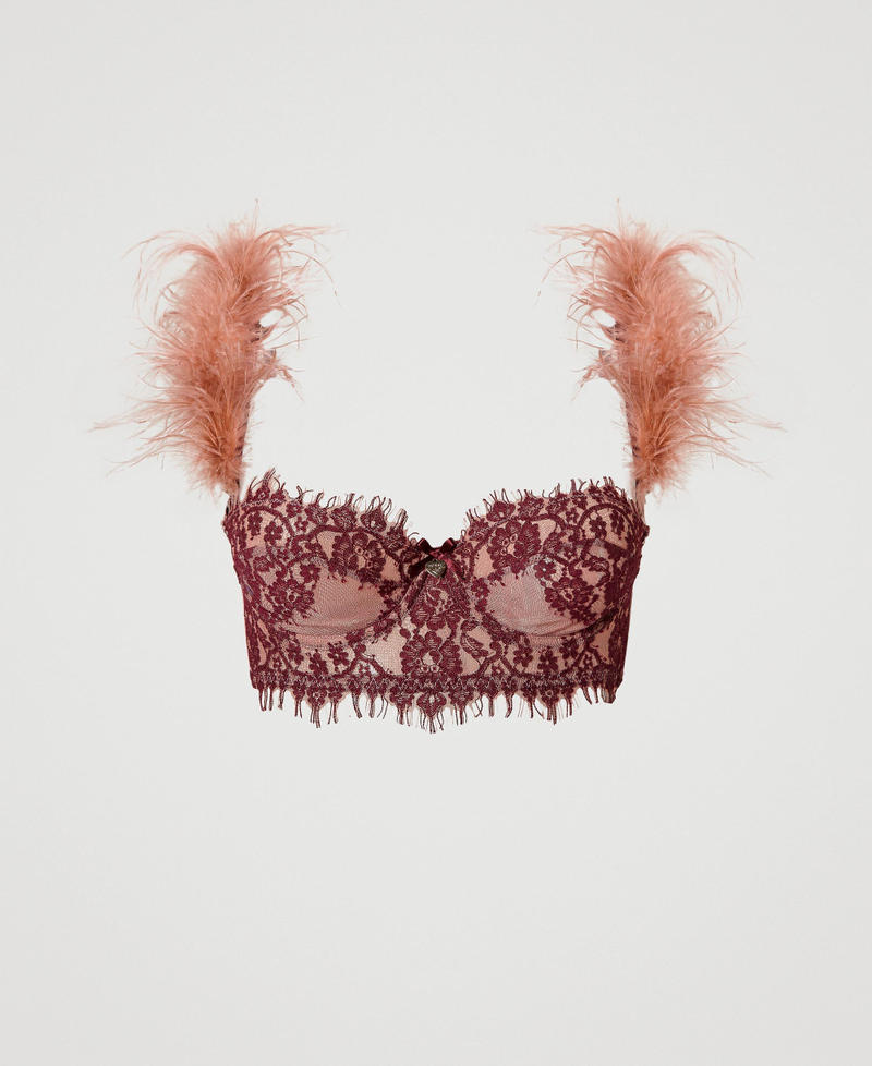 Soutien-gorge corbeille en dentelle avec plumes