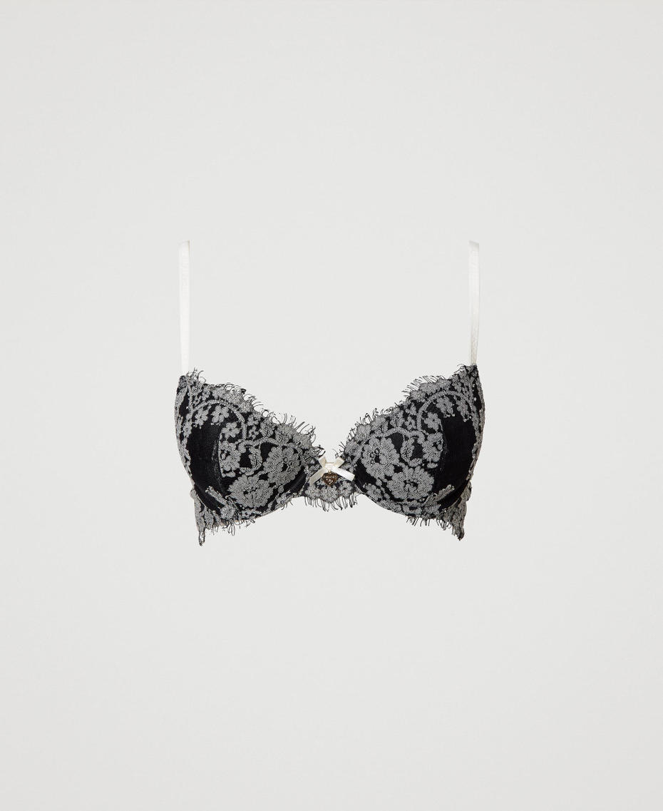 Two-tone lace push-up bra Two-tone Black / Mother-of-pearl Woman 232LL6B44-0S