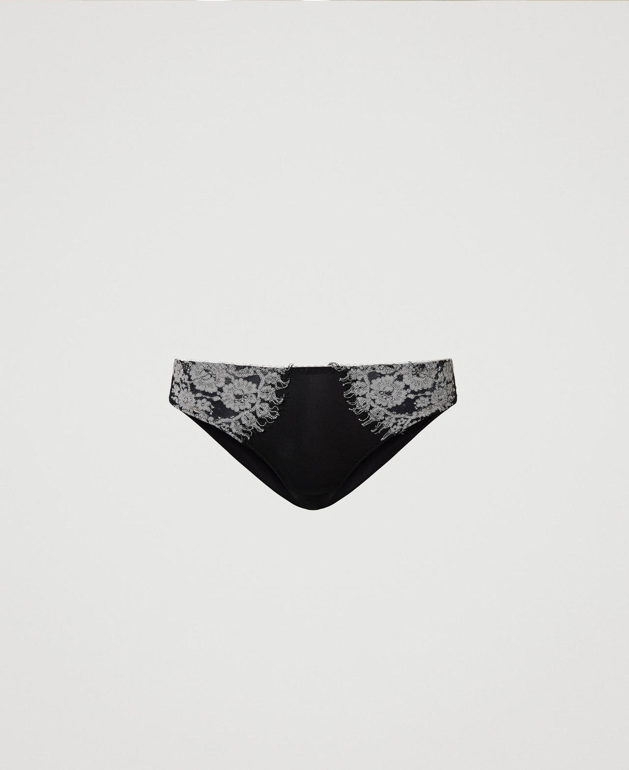 Slip in charmeuse con inserti in pizzo Bicolor Nero / Madreperla Donna 232LL6B66_11107_0S