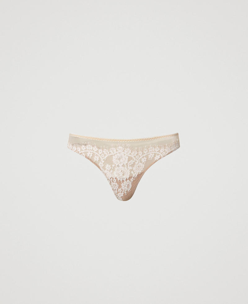 Tulle and lace g-string Two-tone Wonder Beige / Mother of Pearl Woman 232LL6B88_11109_0S