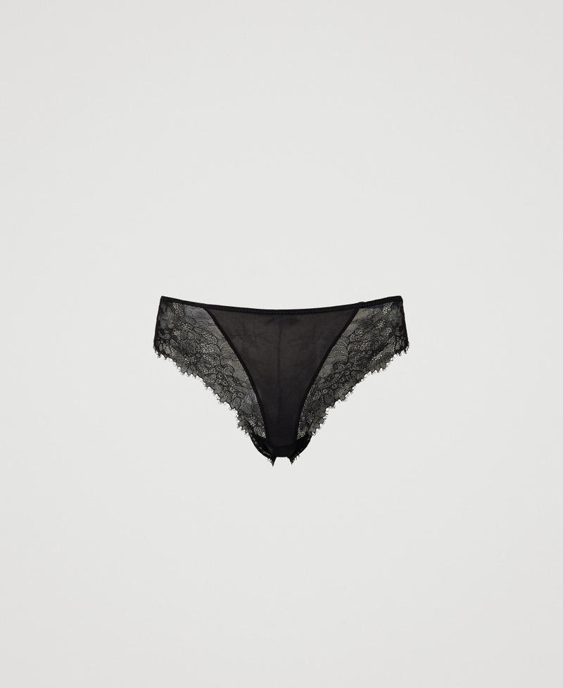 Slip br&eacute;silien en charmeuse et dentelle Noir Femme 232LL6C77_00006_S0