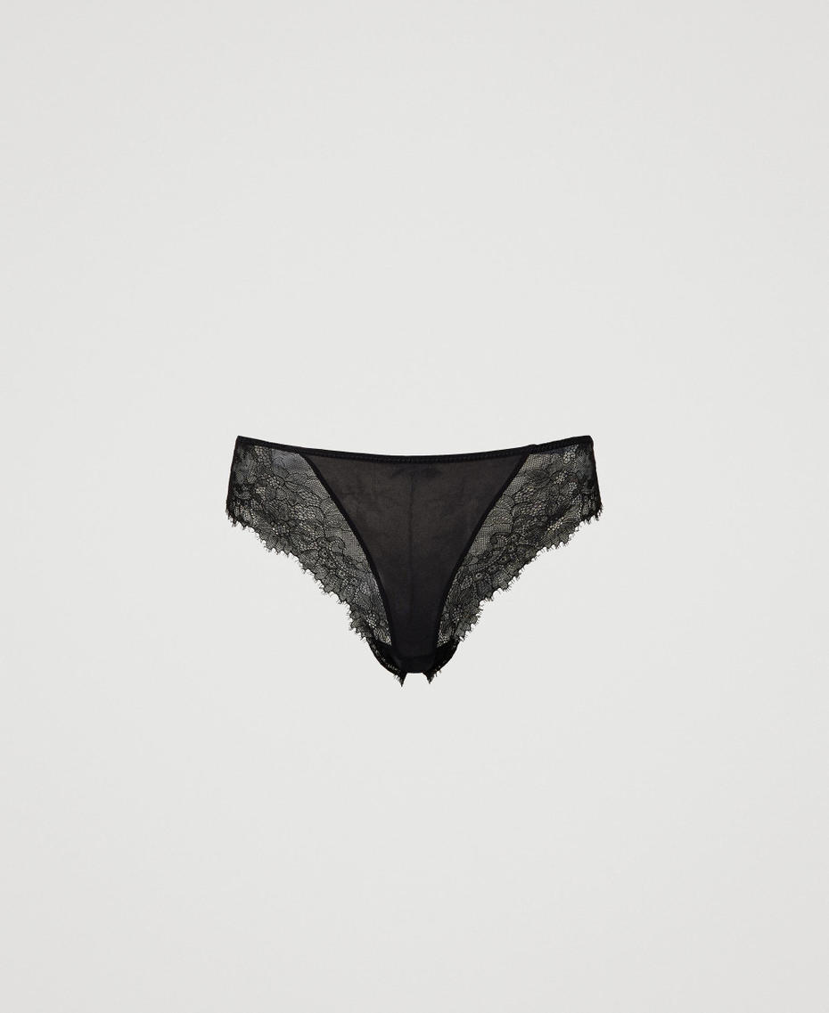 Slip br&eacute;silien en charmeuse et dentelle Noir Femme 232LL6C77_00006_S0