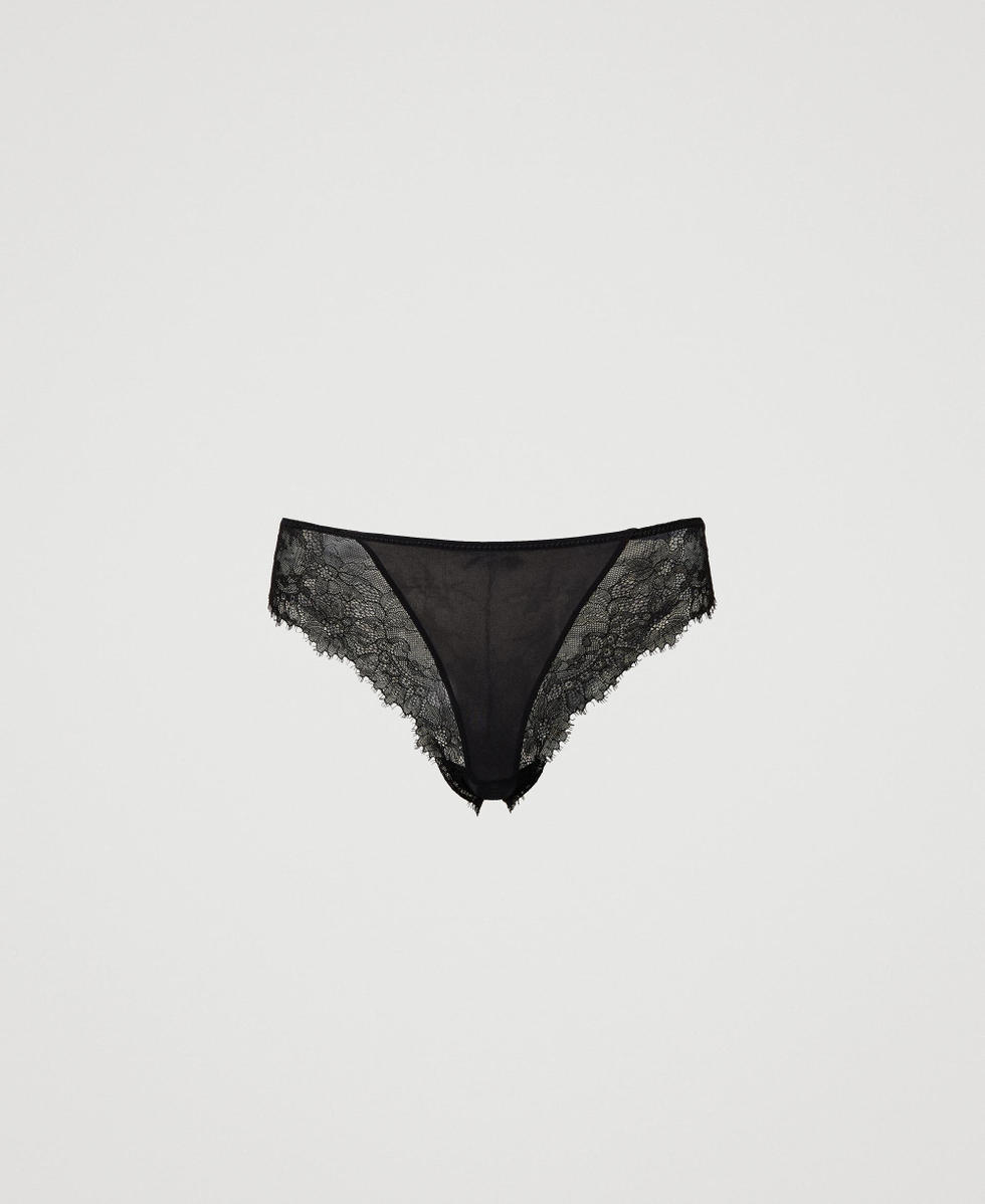 Charmeuse and lace Brazilian briefs Black Woman 232LL6C77_00006_S0