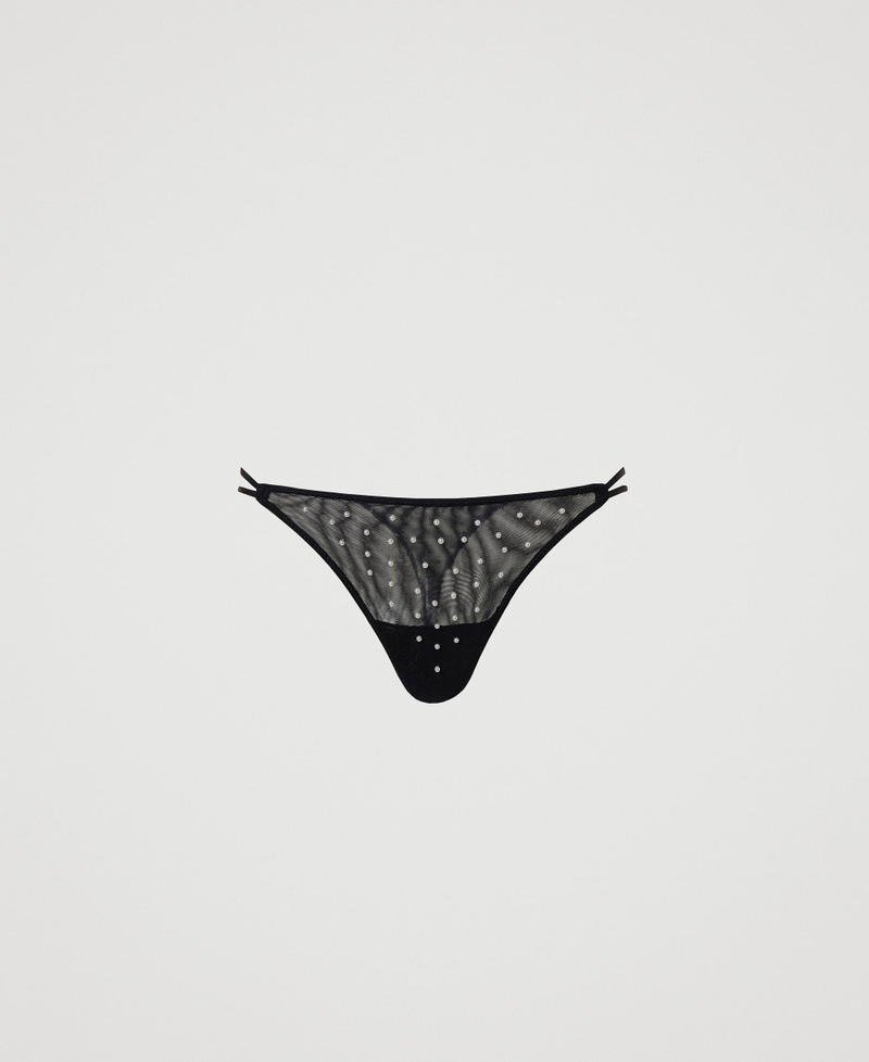 Tulle gstring with little pearls Woman, Black TWINSET Milano