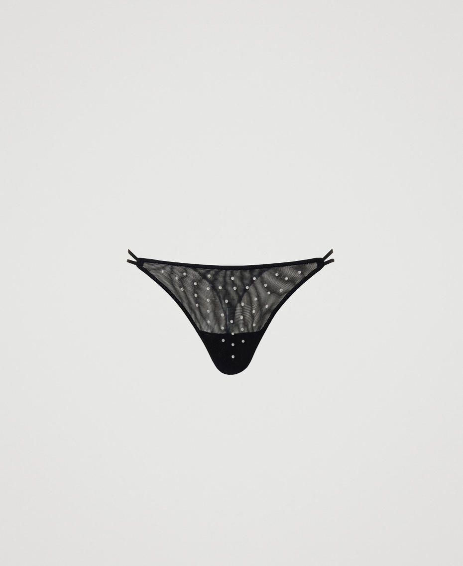 Tulle g-string with little pearls Black Woman 232LL6H88_00006_S0