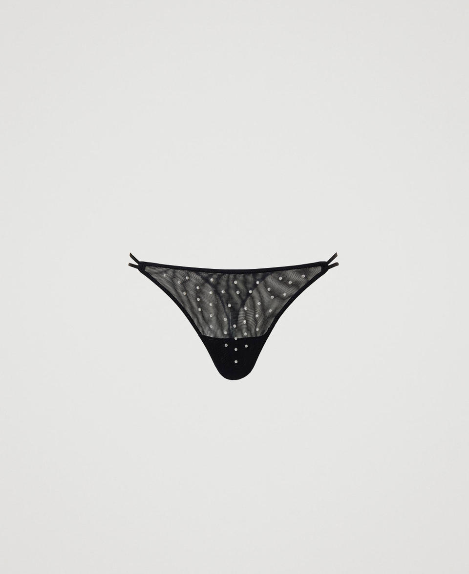 Tulle g-string with little pearls Black Woman 232LL6H88_00006_0S