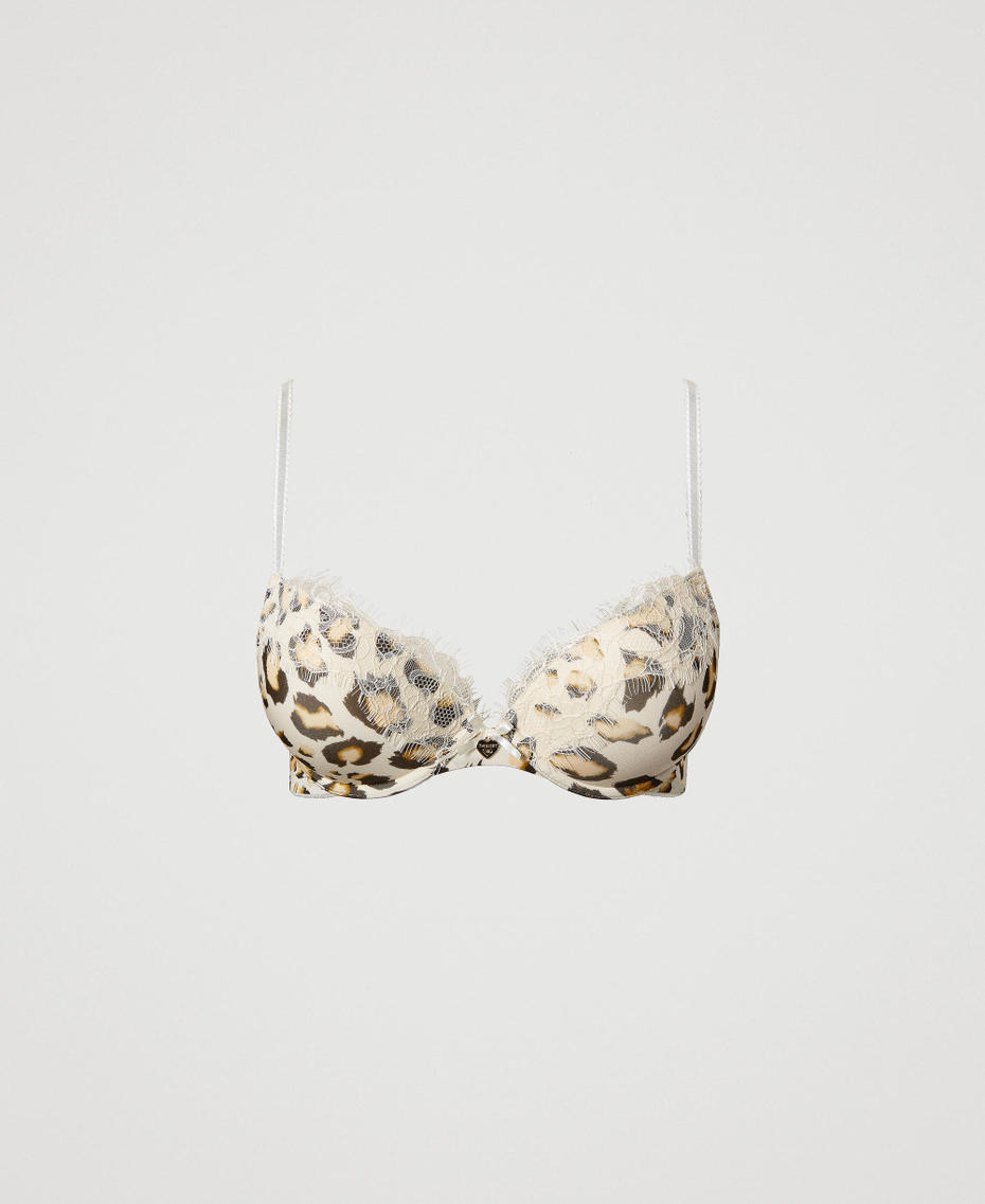 Animal print satin push-up bra
