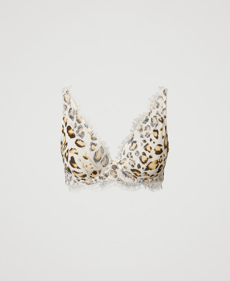 Animal print satin underwire bra