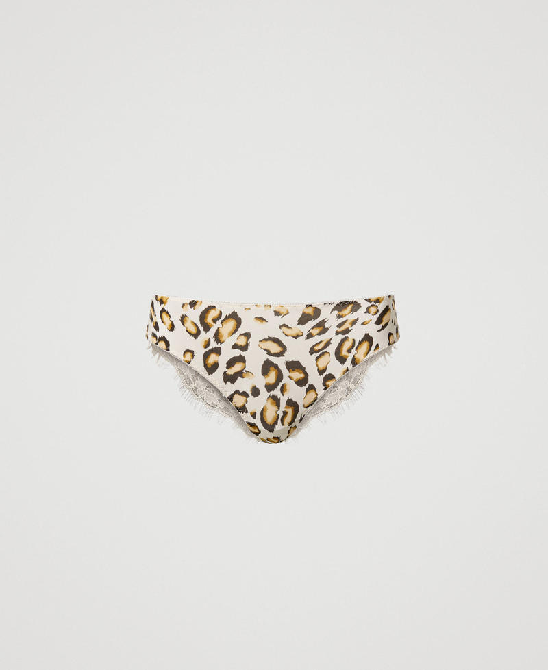 Slip en satin animalier avec dentelle