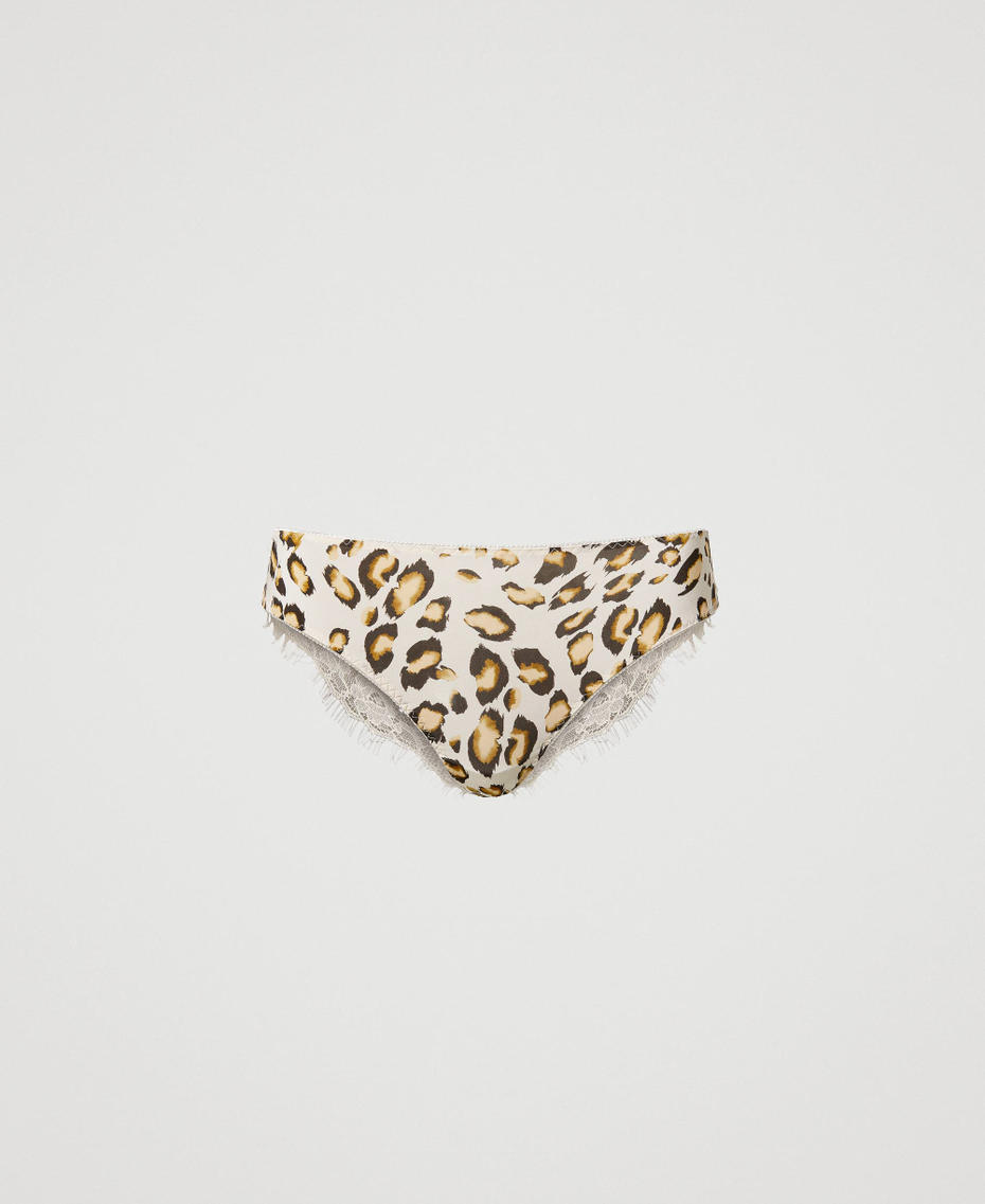 Slip en satin animalier avec dentelle