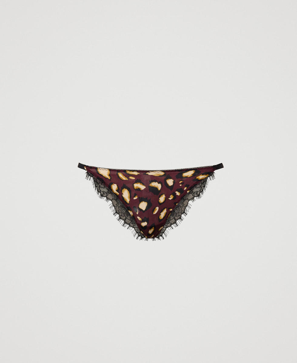 Animal print satin Brazilian briefs Two-tone &ldquo;Ruby Wine&rdquo; Purple / Black Leo Print Woman 232LL6N77_11131_S0