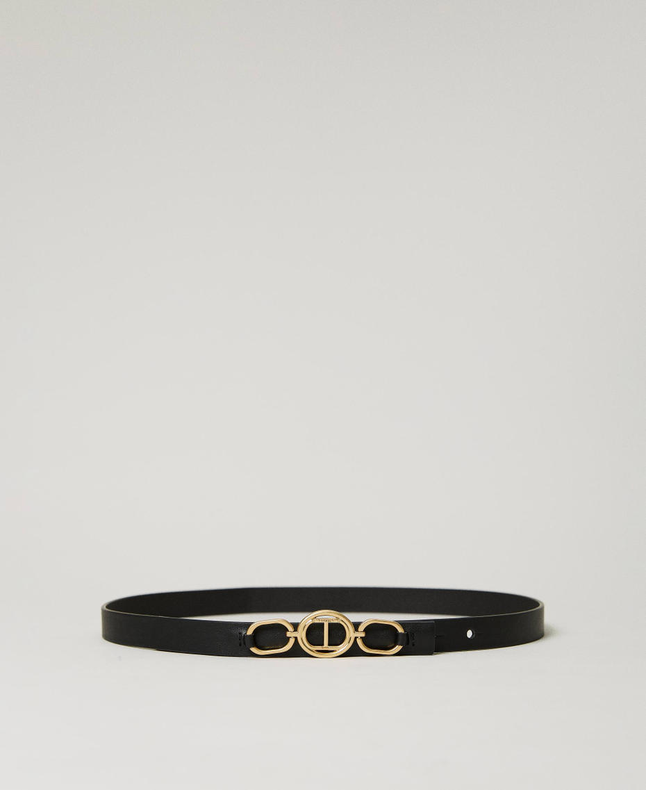 Thin belt with Oval T buckle Black Woman 232TA4030-01