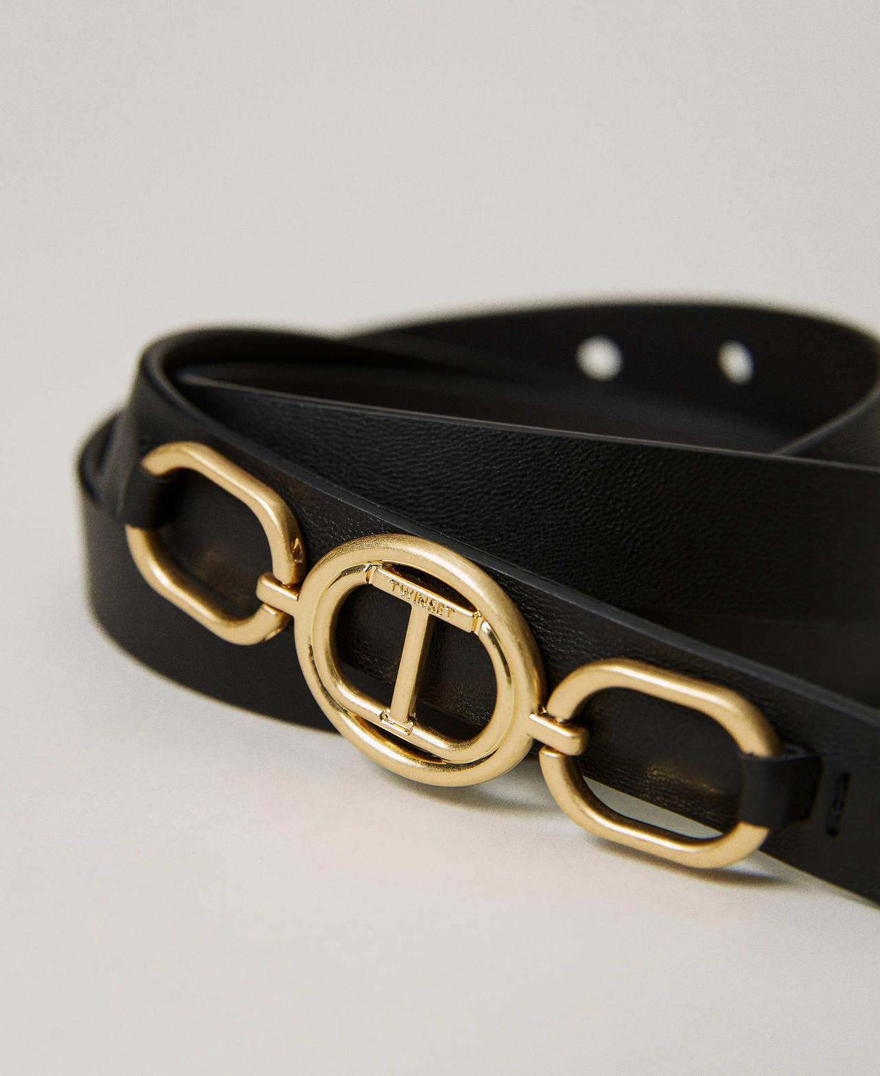 Thin belt with Oval T buckle Black Woman 232TA4030-02
