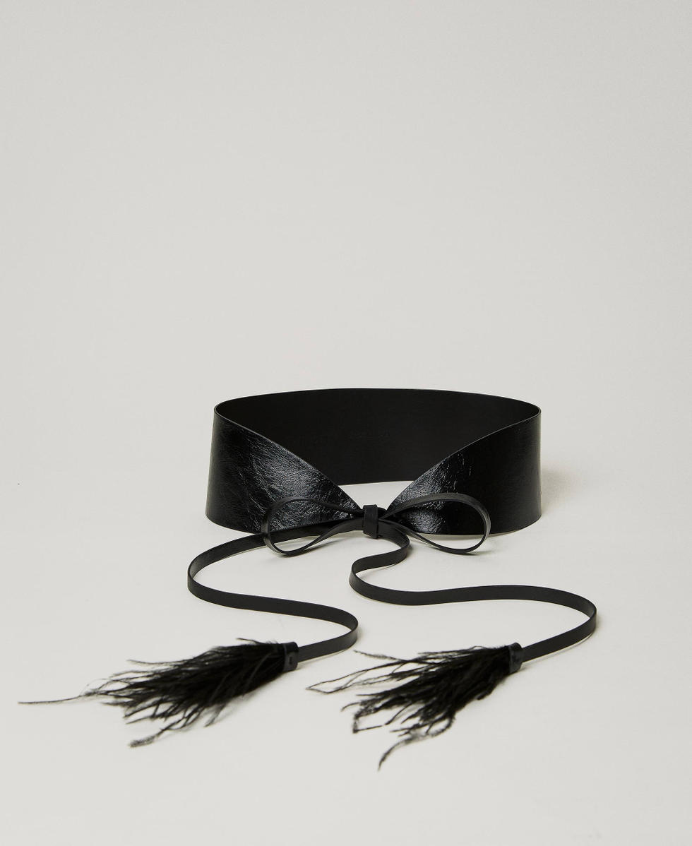 Sash belt with feathers Woman Black TWINSET Milano