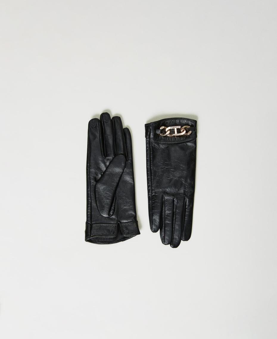 Leather gloves with Oval T Black Woman 232TA4050-01
