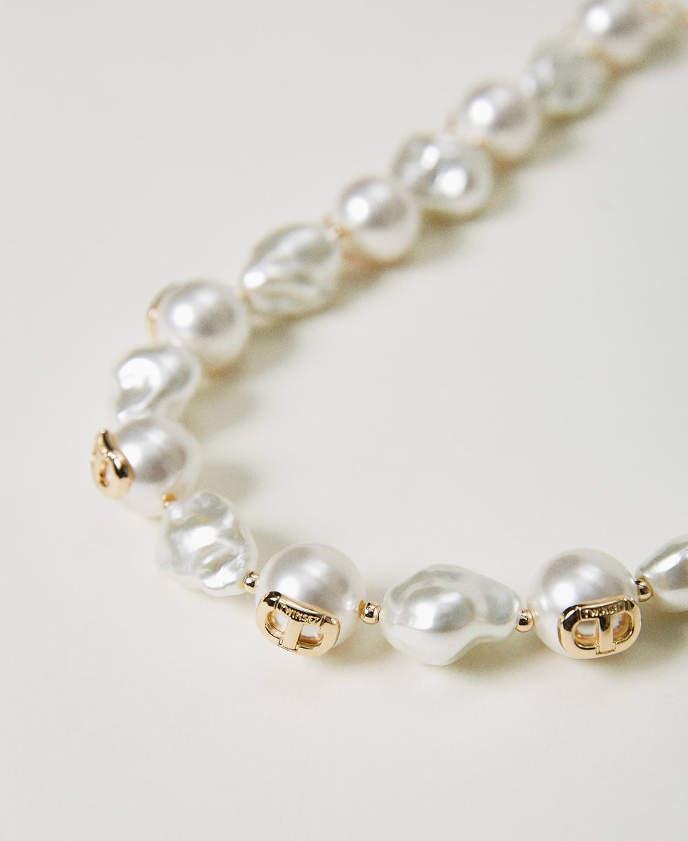 Collana Vintage Perle E Conchiglie Calme - Oro Zinco Con Ciondolo A Stella Marina E T Bar - 40 Cm Regolabile