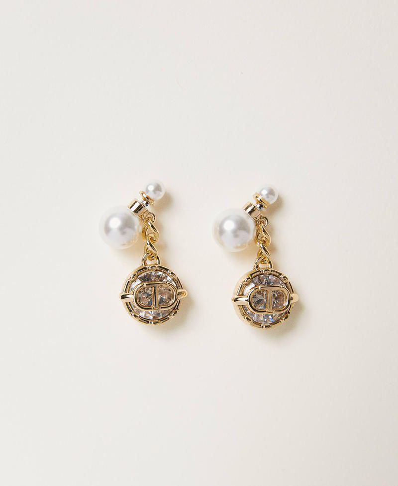 Boucles d’oreilles avec perle, strass et Oval T
