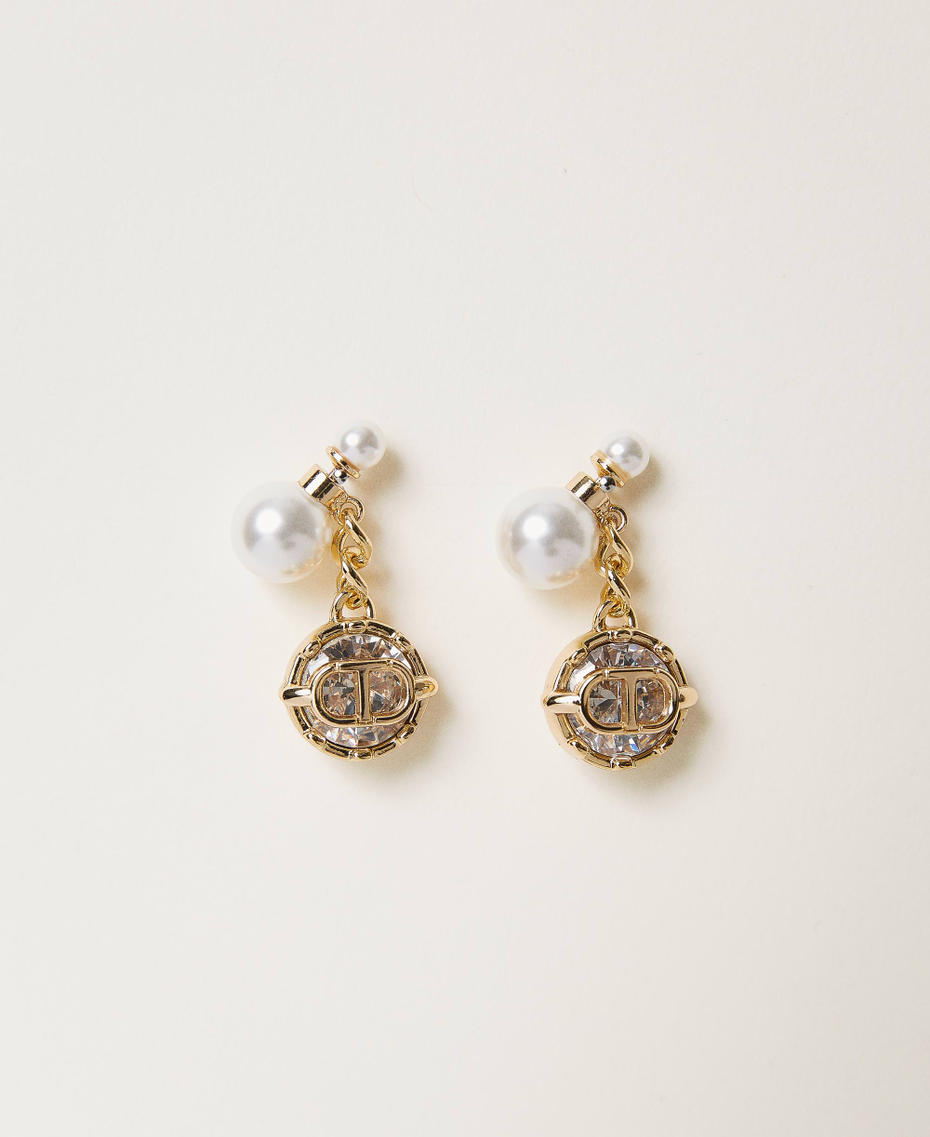 Boucles d’oreilles avec perle, strass et Oval T