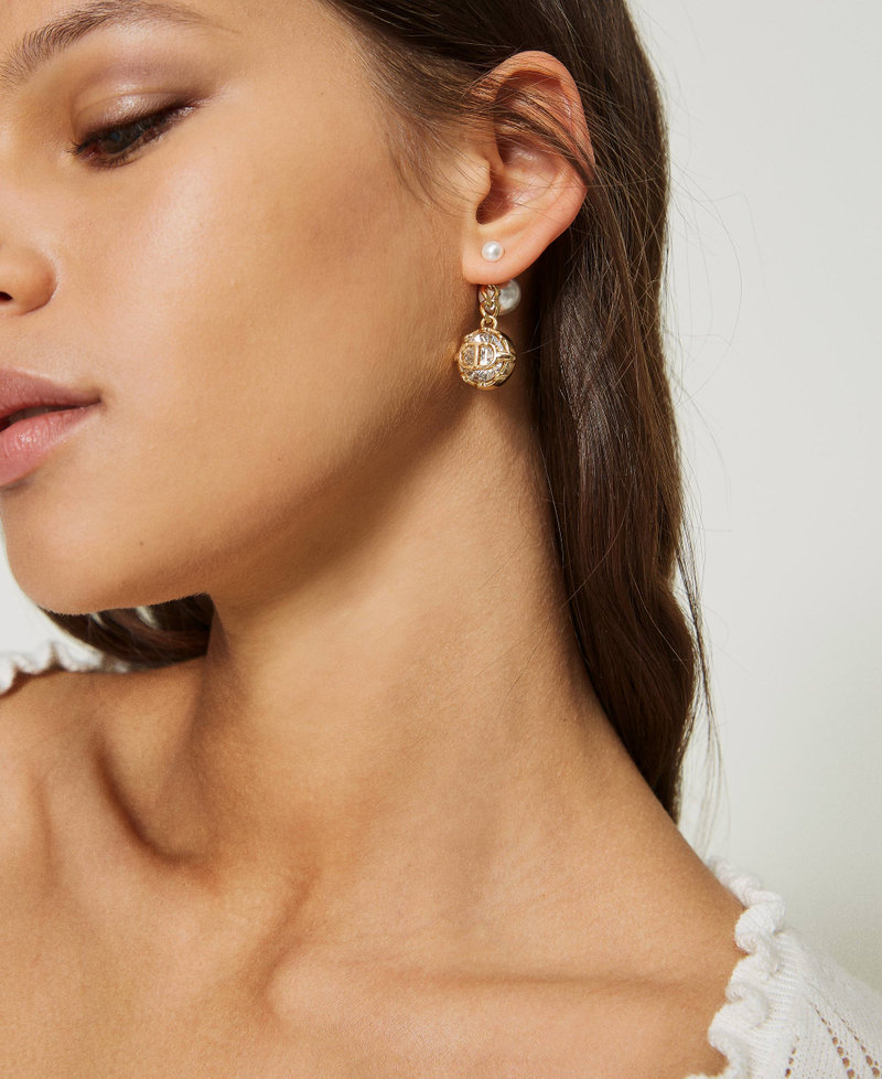 Boucles d’oreilles avec perle, strass et Oval T