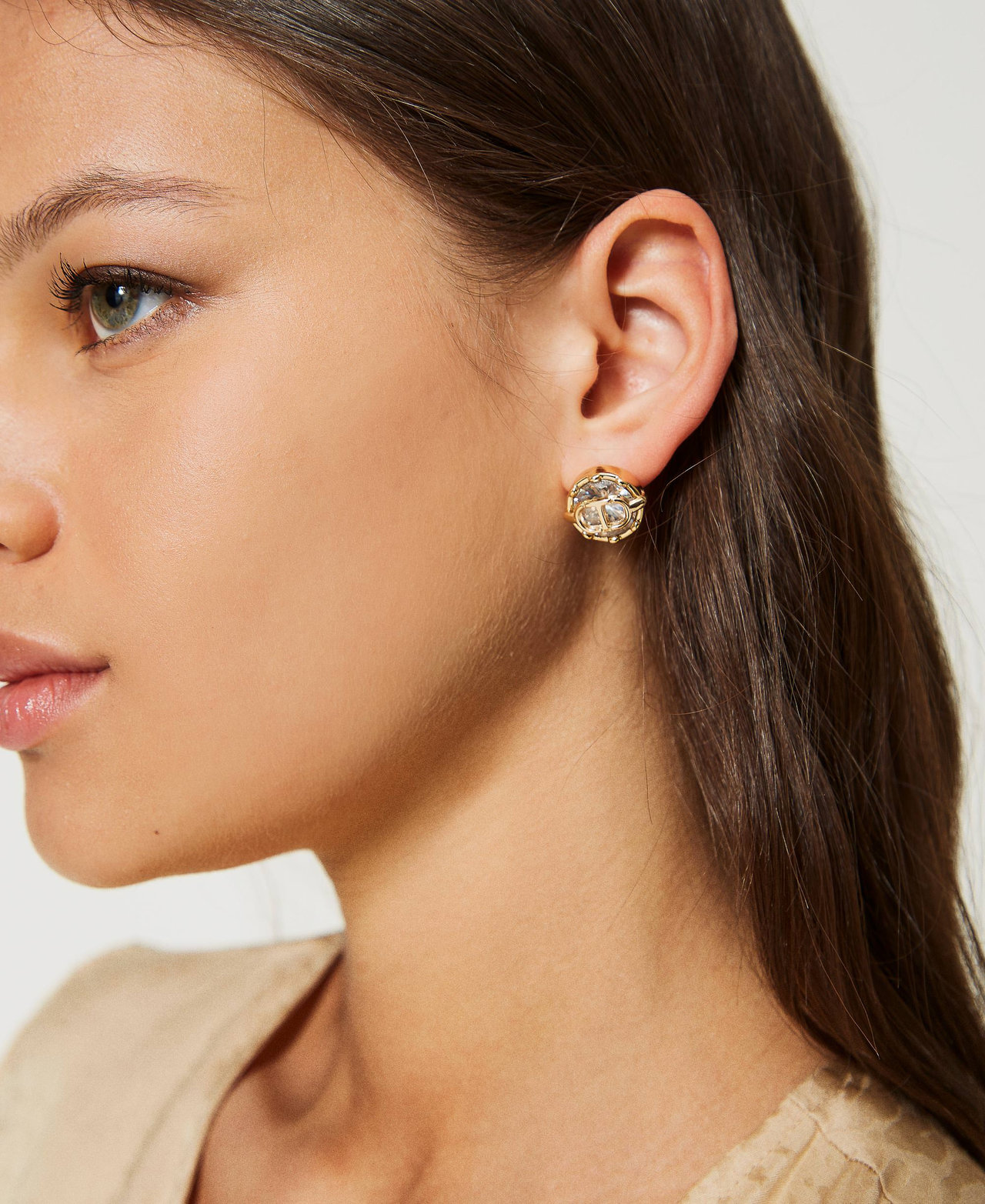 Ohrringe mit Strass und Oval T Frau, Gold | TWINSET Milano 