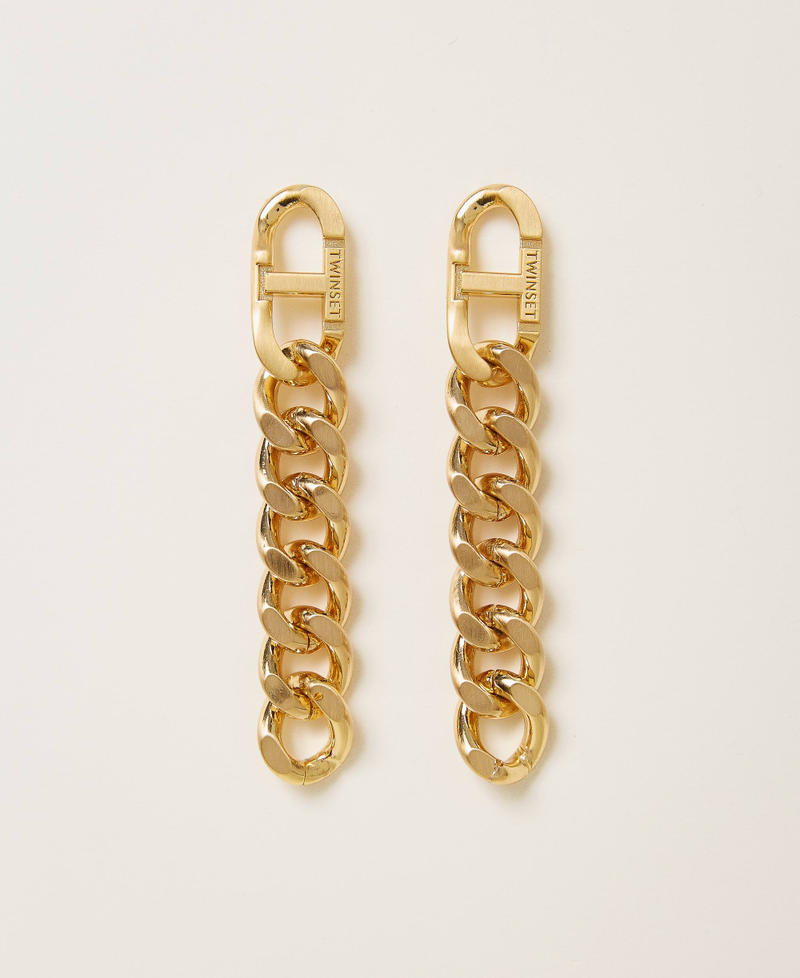 Chain earrings with Oval T Brushed Gold Woman 232TA4073-01