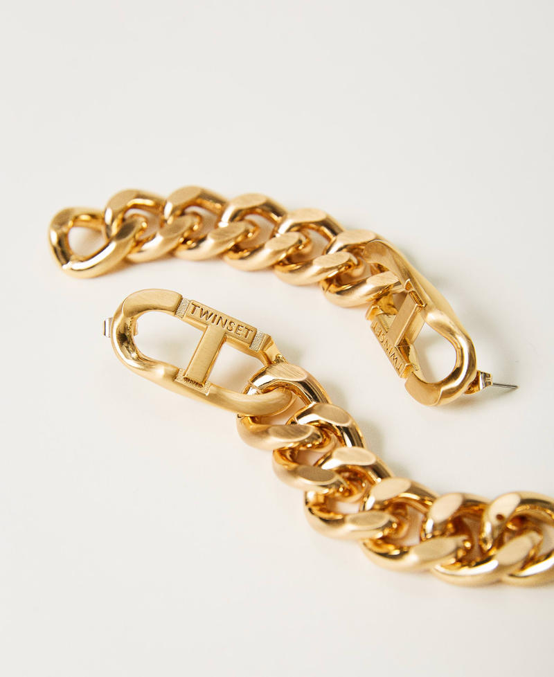 Chain earrings with Oval T Brushed Gold Woman 232TA4073-02