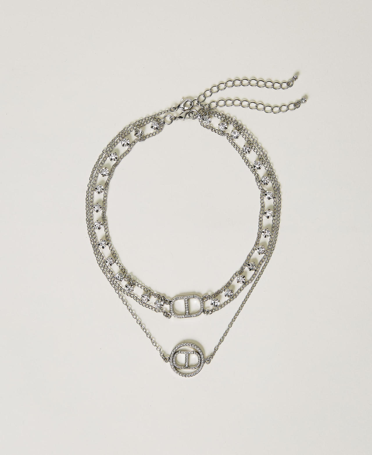 Necklace set with Oval T and rhinestones