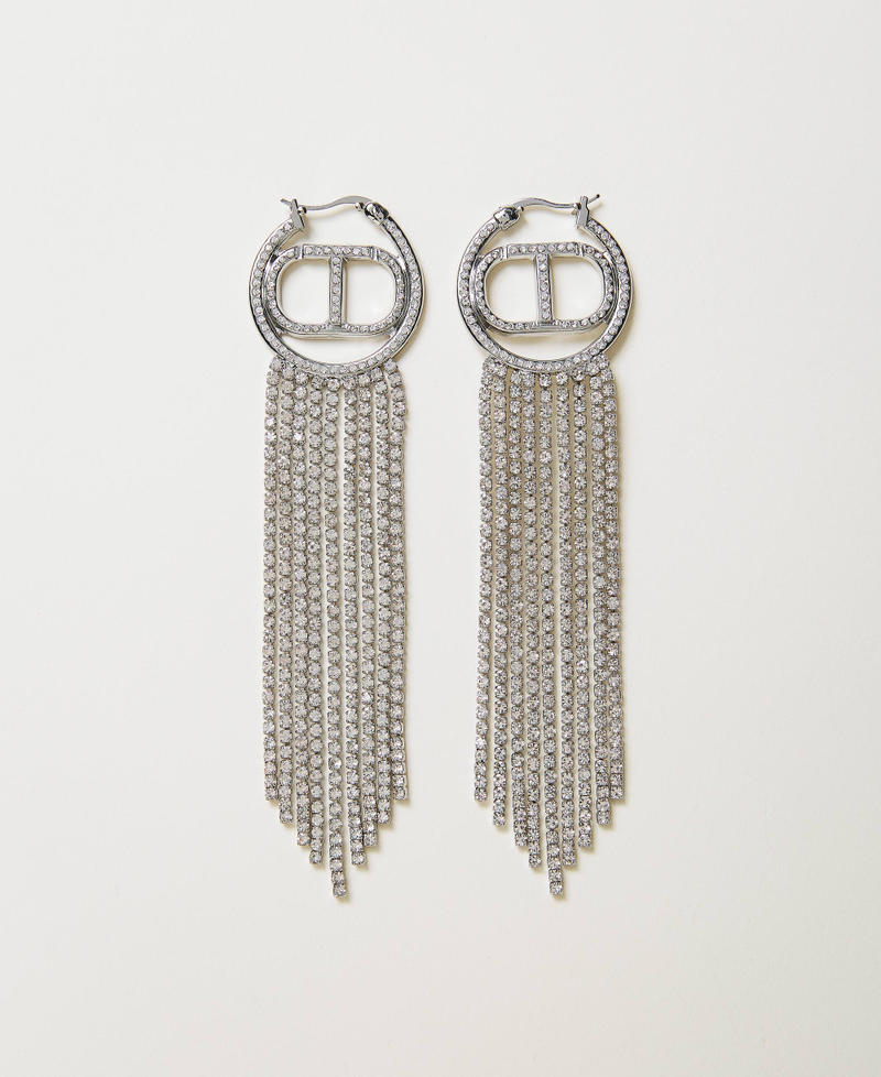 Earrings with Oval T and rhinestone fringes