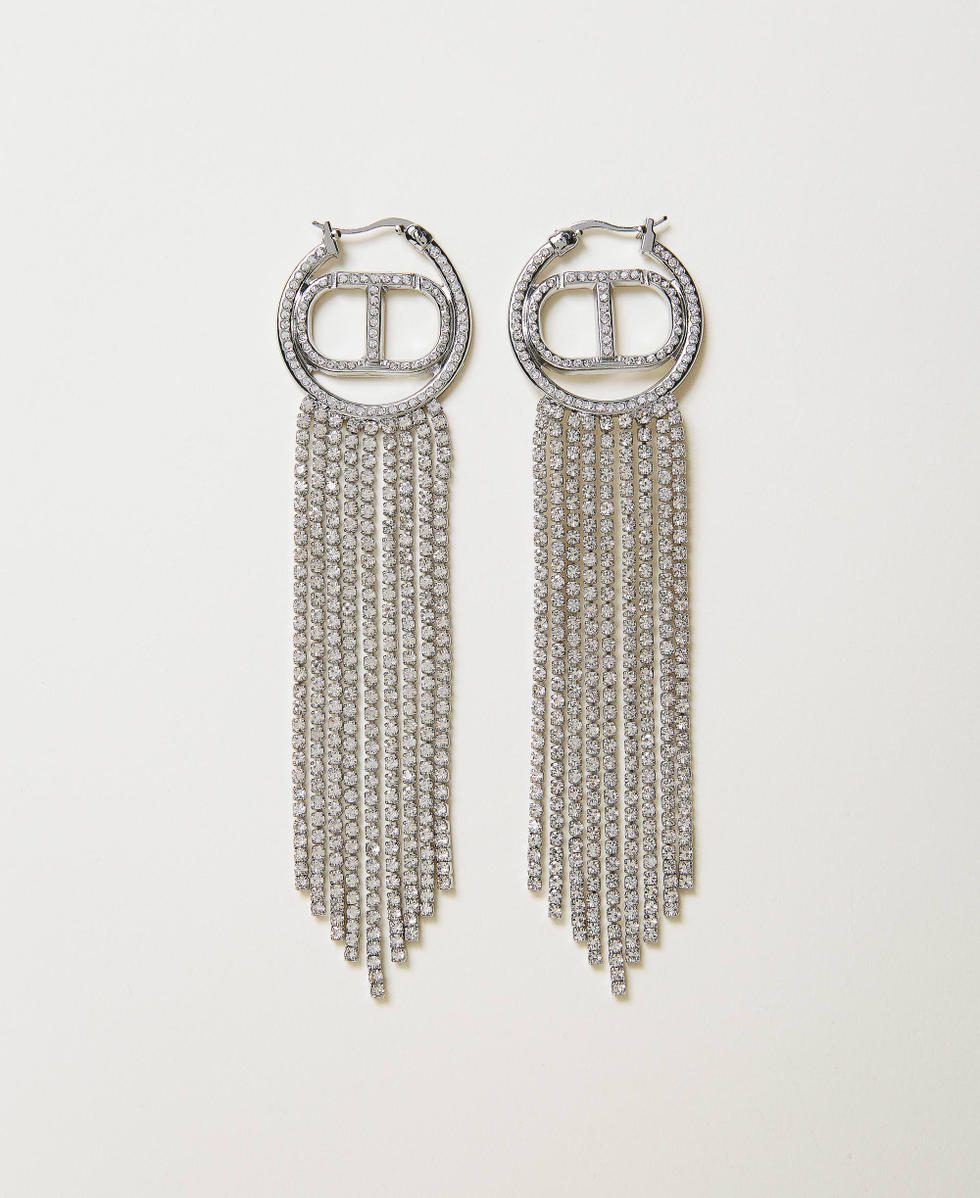 Earrings with Oval T and rhinestone fringes
