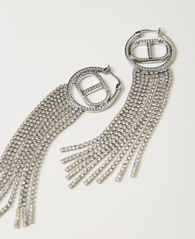 Earrings with Oval T and rhinestone fringes