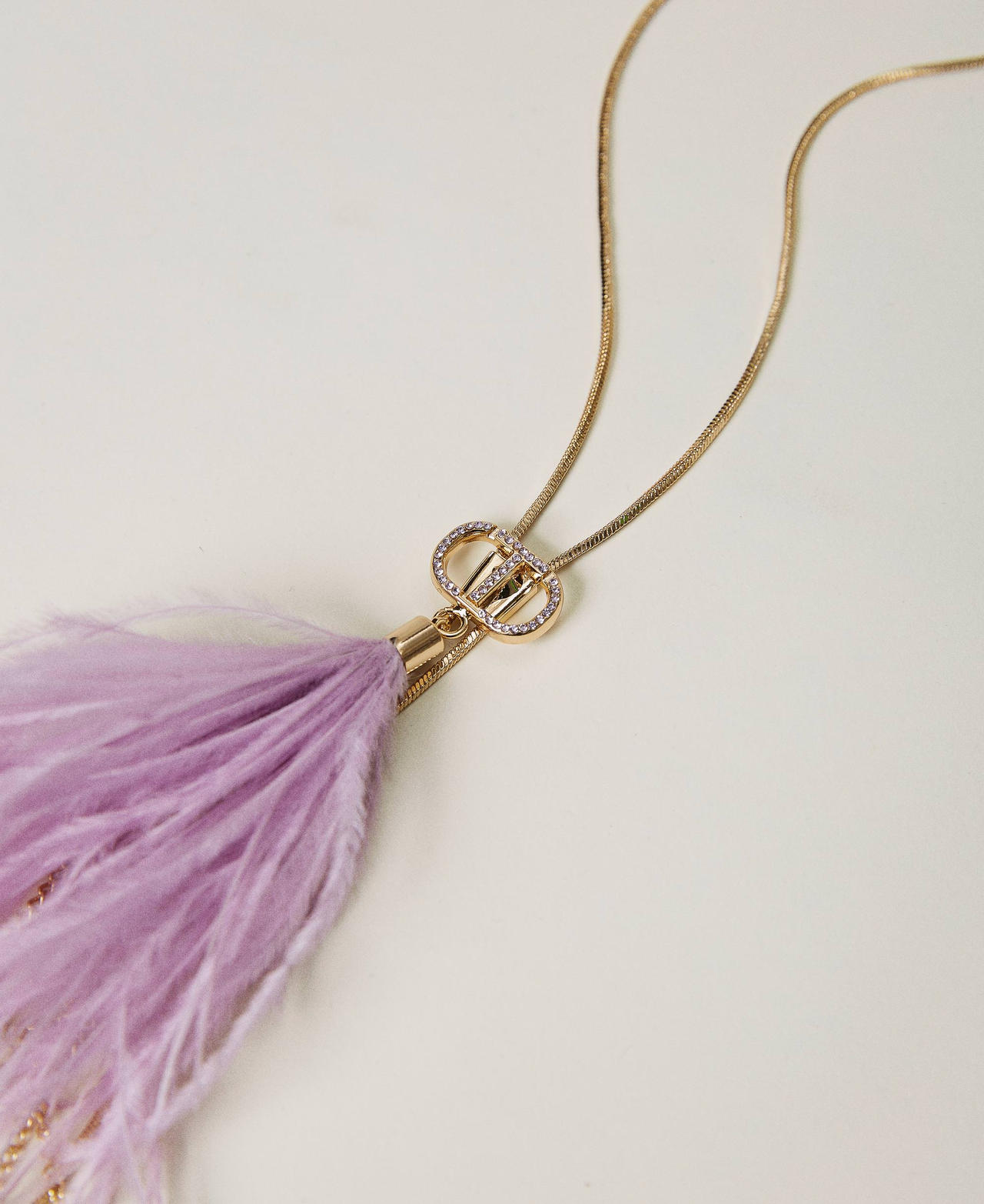 Choker with feathers and fringes "Lavendula” Purple Woman 232TA4078_10782_02