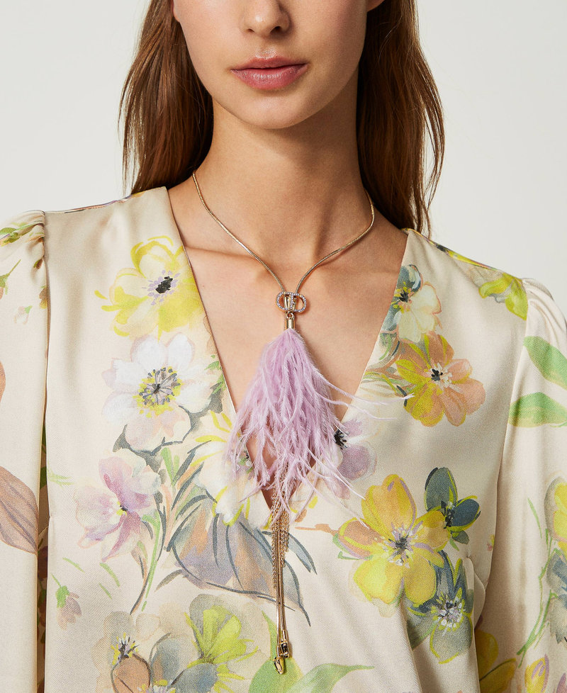 Choker with feathers and fringes "Lavendula” Purple Woman 232TA4078_10782_0S
