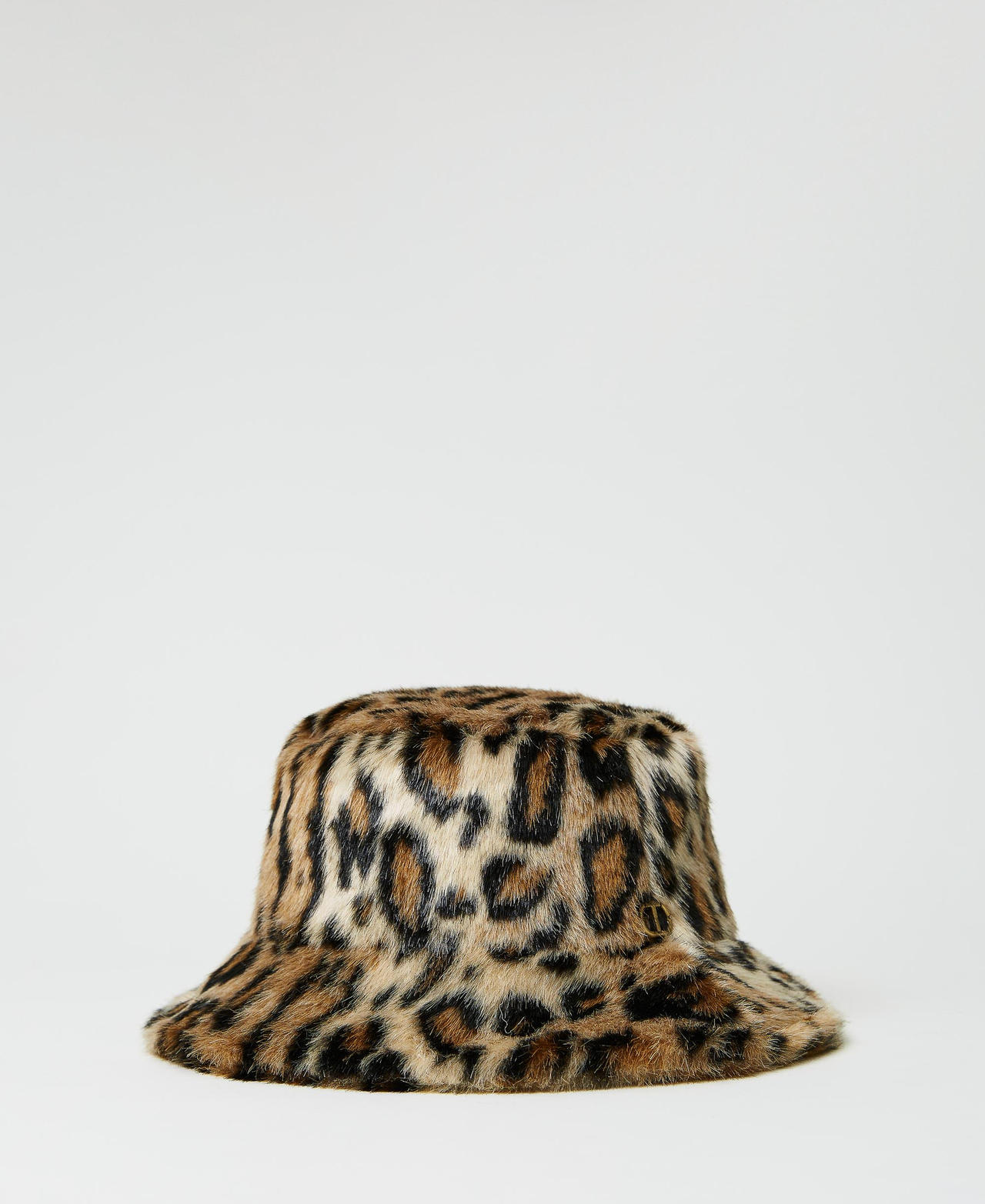 twinset accessori - cappello fisher in faux fur, stampa animalier nero / marrone iced coffee, pelliccia sintetica, taglia unica donna